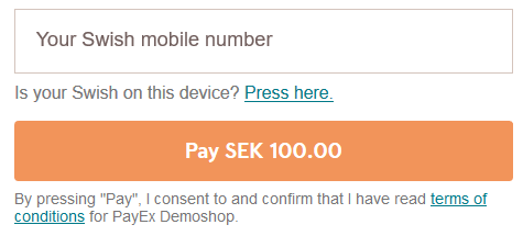 screenshot of the seamless view swish payment page