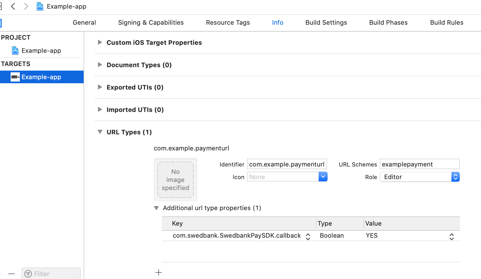 Payment url scheme added in project Info tab