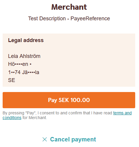 screenshot of the second Invoice redirect page