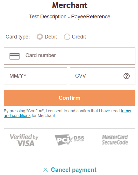 screenshot of the swedish card verification page